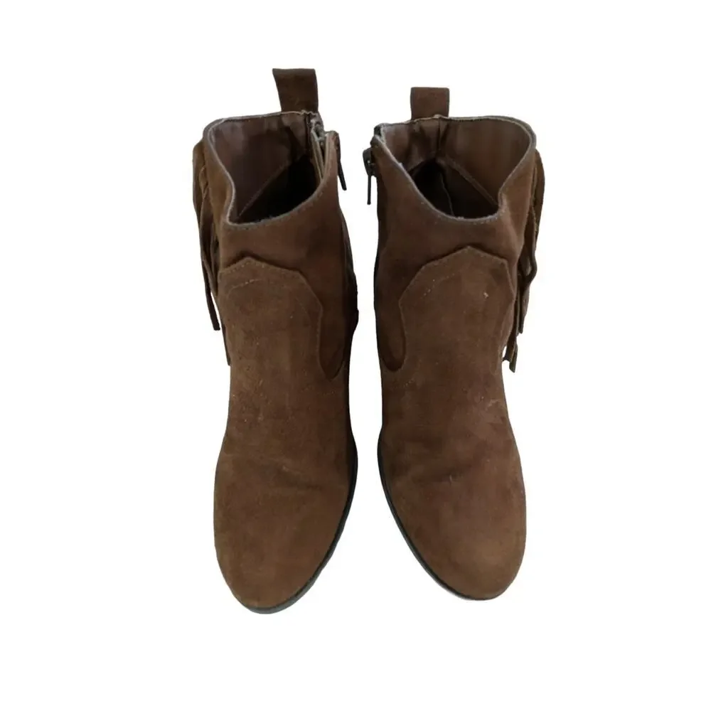 MADDEN GIRL! PANCHO NUTMEG BROWN GENUINE SUEDE LEATHER FRINGED BOOTS! SZ 8M